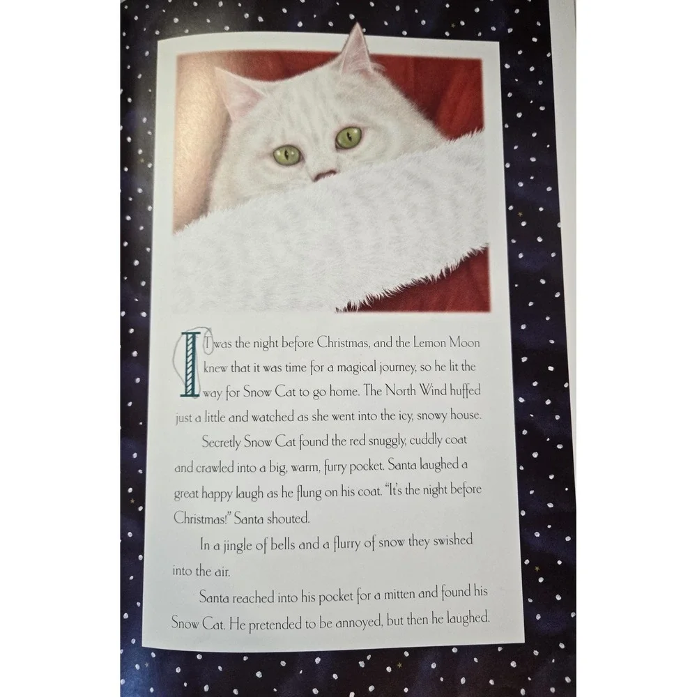 Vintage Santas Snow Cat hardcover paper white Persian cat NYC‎ Christmas Eve